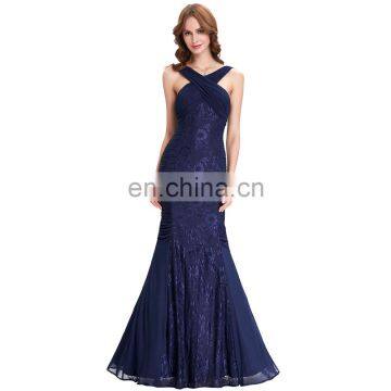 Kate Kasin Halter Deep V-Back Pleated Long Lace Spandex Navy Blue Evening Prom Party Dress 8 Size US 2~16 KK000118-1