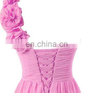 Cheap Bridesmaid Dress for Wedding 2016 One Shoulder Hot Sale Hand Made Flowers Long Evening Dress Wedding Party Gowns photo-3