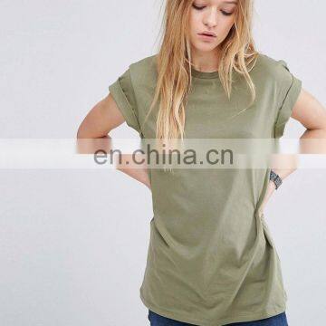 Custom women black Color 100% Cotton casual roll sleeve sports t-shirts screen printing with rounded