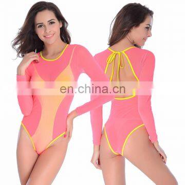 Sunblock Hig Cut Women One Piece Long sleeve swimwear