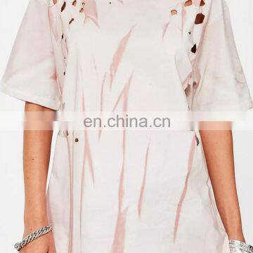 Pink Summer Distressed Washed Short Sleeve Women t Shirt photo-4