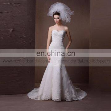 Elegant Fish Style Sweet Heart Sexy Back Lace Wedding Dress With Delicate Tiny Pleated Work