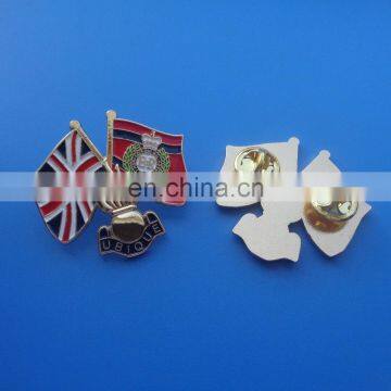 Cut out double national flags design soft enameled metal lapel pin