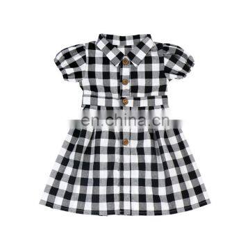 2019 New Arrival Girl scottish plaid black and white plaid Turn-down Collar Dress For Little Girl wholesale price