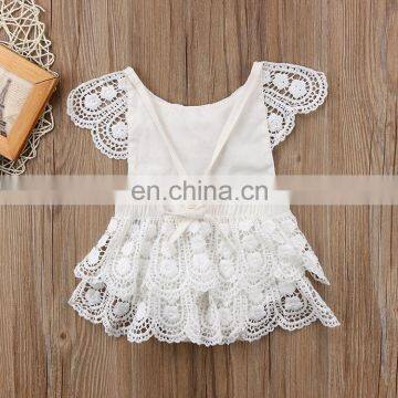 Hot sale multi-layer white crochet infant clothing wool/ cotton baby lace romper