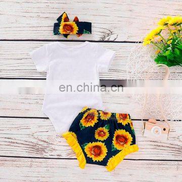 2019 New Style Wholesale Girls Clothing Sets Baby Outfit Infant Floral Prints Romper Sunflower Clothes Set photo-3