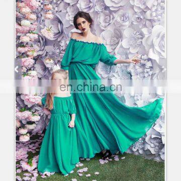 2019 Mother Daughter Bubble Sleeve Chiffon Dress Mother Daughter Clothes Lady Style Mom And Daughter (this link for WOMAN)