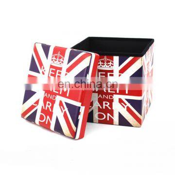RTS Factory Wholesale Modern Living Room Furniture Printing PVC Leather The Union Jack Storage Ottoman photo-7