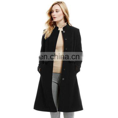 Ladies black korean long winter coat cashmere wool coat