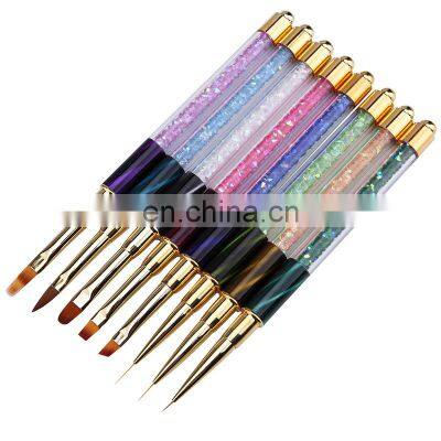 Top Selling Professional Kolinsky Acrylic Nail Art Brush Set With Fantasy Rhinestones Metal Handle