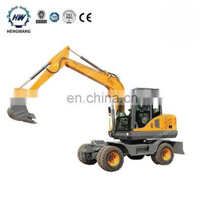 Hengwang HW75 Rated Power 48kw Hydraulic Wheel Excavator 7.5ton New Made in China