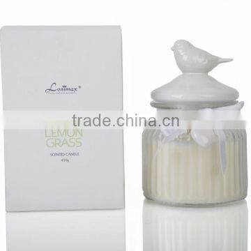 450g Scented Candle glass candle Jar ,Home Decorative wax candle jar with ceramic bird lid SA-2022