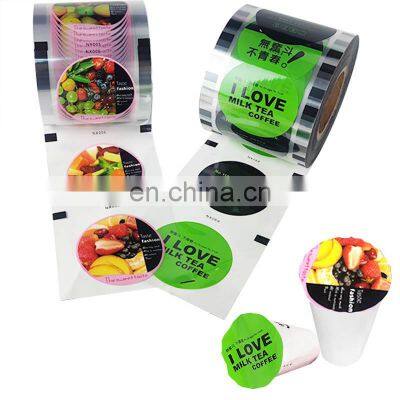 Custom logo printing milk tea sealing film plastic pp cup lidding heat shrink sealing film roll for food container