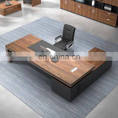 Luxury office desks executive office desk boss table with side cabinet and bookcase