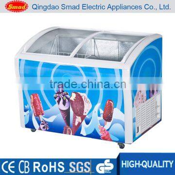 Sliding curved glass door ice cream freezer showcase