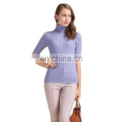 Wholesale 100% Cashmere Sweater Short Sleeves Turtleneck Preppy Style Solid Pattern Knitted Weaving Winter OEM Service Available