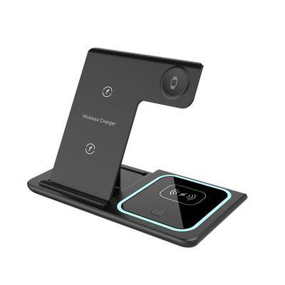 KINGSTAR 3 in 1 Foldable Multiple Devices Wireless Charging Station For Smartphone And Watch Standard Fast Charger