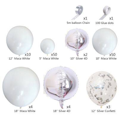 Cross Border Silver 4D Foil Balloons+White Latex Balloon+ Confetti Balloon Arch Set Party Wedding Decoration Party