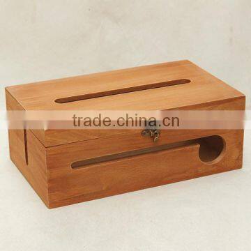 Cable Wire Storage Box /Large Tissue Box Capacity Wooden Cable Box
