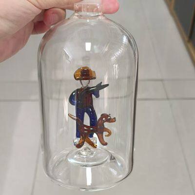 Premium Hand-Blown Glass Bottle With Internal Hunter & Dog Sculpture