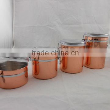 CCHJ-001(p) New style stainless steel tea coffee sugar canister set with copper plating surface (Accept OEM)