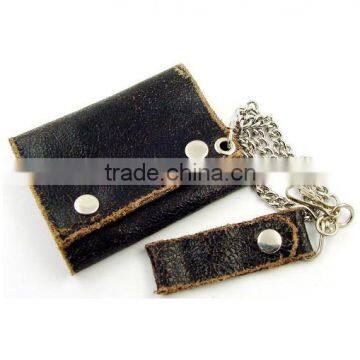 Distressed leather biker wallet with chain