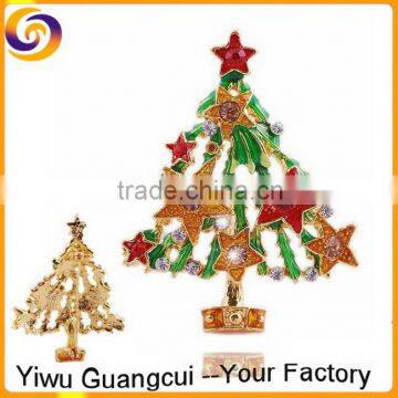 New design metal rhinestone decorative tree christmas brooch