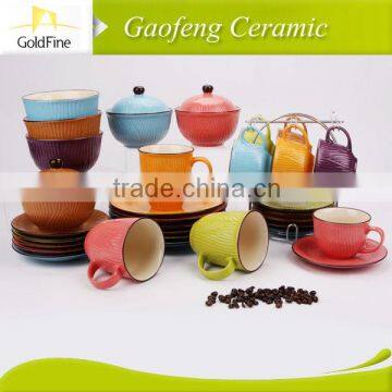 15pcs porcelain coffee set with colorful design and saucer, turkish coffee set