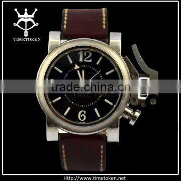 watches men high quality cool men watch stainless steel with brown genuine leather