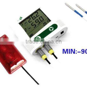 Dual/double external probe sound & light alarm low temperature data logger