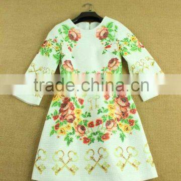 European Style Dress 2014 autumn -summer Retro Runway Dress Key Jacquard Design White Outer Wholesale