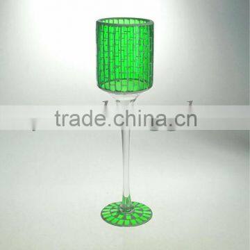 Green tall mosaic glass candle holders wholesale