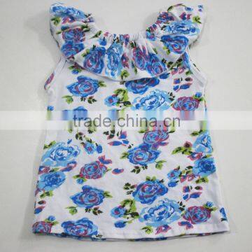 2016 wholesale baby ruffle sleeve shirt children tops new floral design baby girl summer shirt