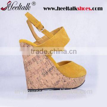 Wooden heel yellow wedge heel sandals