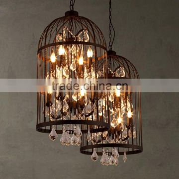 Deep Wide Cage Chandelier Hanging Lantern Vintage Design Crystal Chandelier Lighting