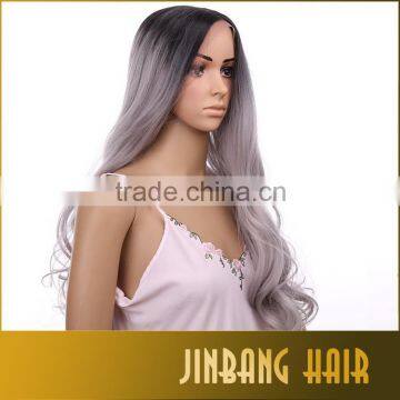 2016 Hot Sale Synthetic Long Gray Wigs for Black Women Cosplay 1B Ombre Silver Grey Lace Front Wigs Middle Part 24inch photo-4