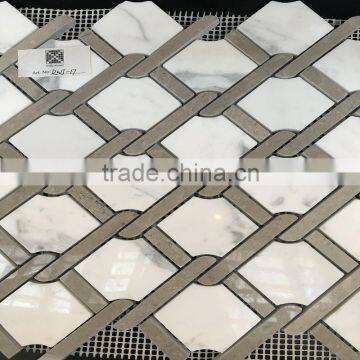 white marble stone with grey vein mosaic wall tile