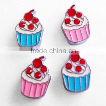 2015 alloy enamel rhinestone 8mm cake slide charms gift for birthday