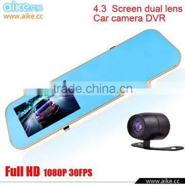 FHD 1080P 4.3'' Dual Lens car cemera Video Recorder Dash Cam Rearview Mirror Car Camera Slim DVR Rear View Camera G-Sensor