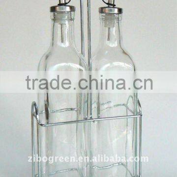 2pcs glass oil and vinegar bottle with metal rack (TW599L)