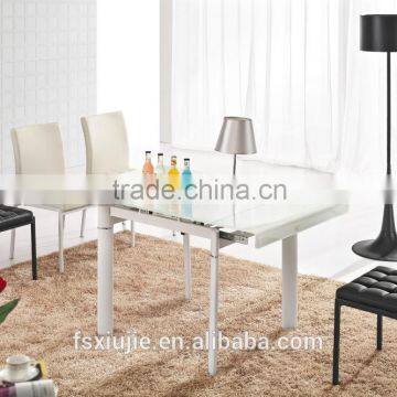 L808D-1 simple modern cream white glass table with white oil legs