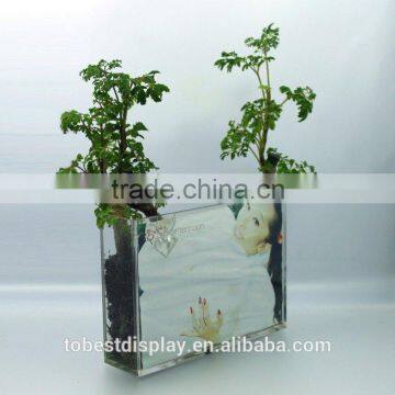 beautiful desktop clear acrylic square vases,acrylic vase with photo frame manufacturer