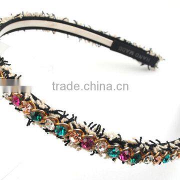 multi color stone chain with velvet fabric headband hairband