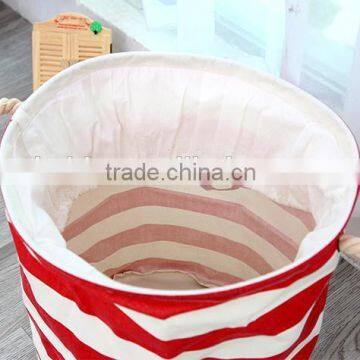 2015 New Zakka Stripe The Beam Port Linen Multi-function Handle Stackable Storage Barrel Laundry Basket Toy Storage Box Quality Choice photo-3