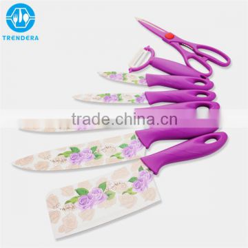 Funky pattern stainless steel 6pcs kitchen knife set