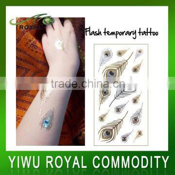 Skin Safe Feather Flash Foil Gold And Silver Temporary Tattoo