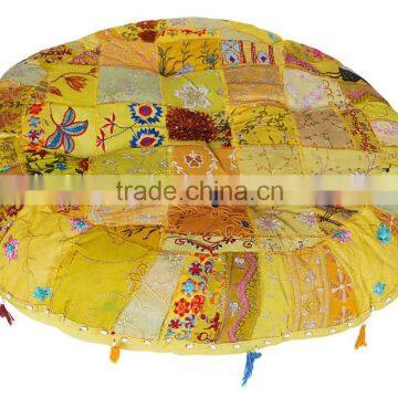 RTHPF-12 khambadia work Rouund Chair Pads Patchwork Modern Home Furnishing embroidered Poufs ottomans Manufacturer Suppliers