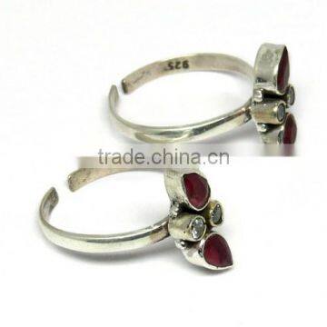 Hot Sales Popular Jewelry Red Onyx_White CZ 925 Sterling Silver Toe Ring, Unique Silver Jewelry, Fashion Silver Jewelry photo-5