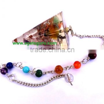 Orgonite Mix Stone Smooth Pendulum With Chakra Chain