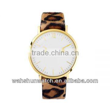 ladies genuine leather two hands movement slim gold watches